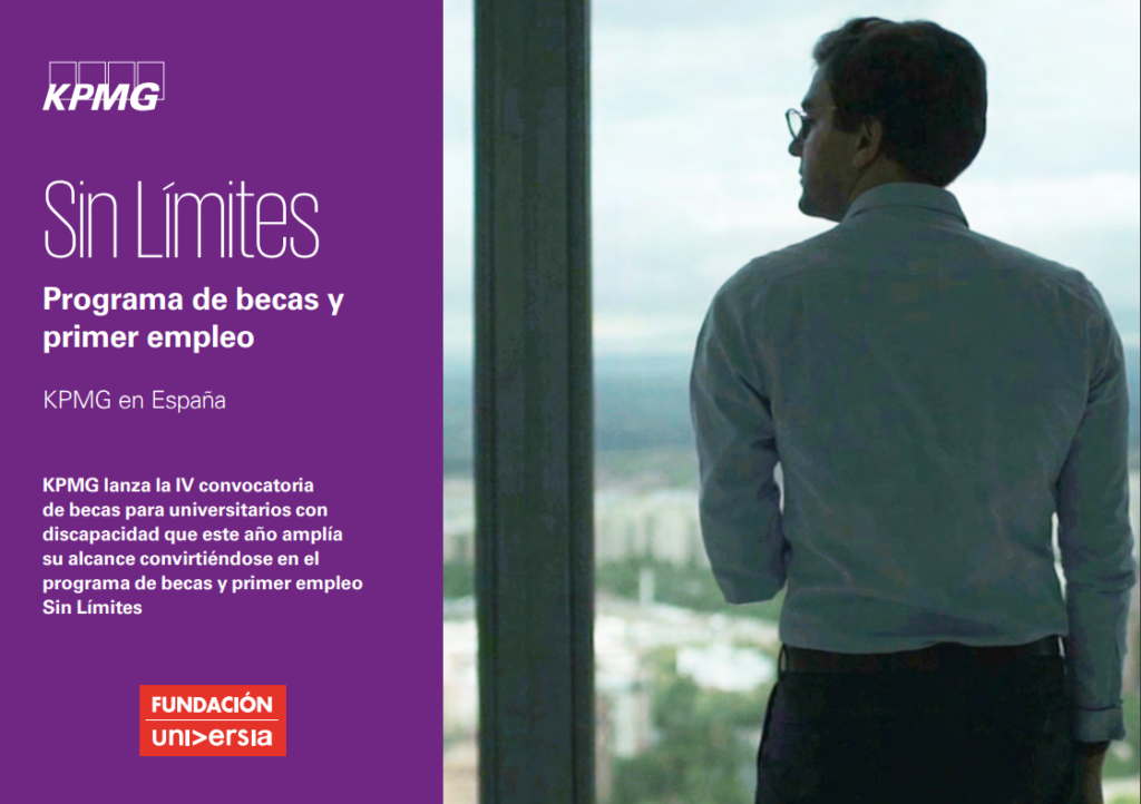 Programa de becas de KPMG para estudiantes y recién graduados. Cartel con un hombre mirando por una ventana